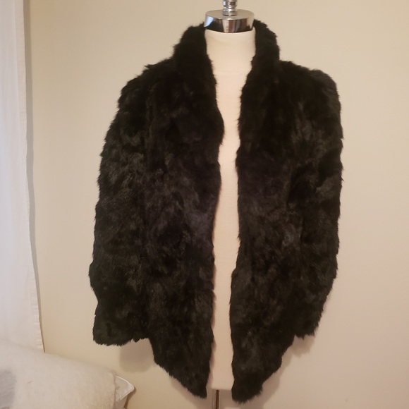 Jackets & Blazers - Genuine Black Rabbit Fur Coat